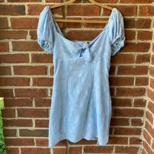 Urban Outfitters Women's Dress Light Blue Floral Tie-Front Puff Sleeve Midi Sz M