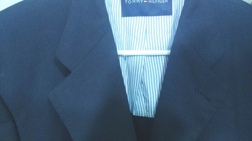 44 R Para Hombre Tommy Hilfiger Blazer Abrigo Chaqueta 3 Oro Btn Negro Azulado Ventilación Única - Imagen 11 de 11