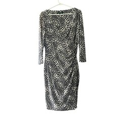 Lauren Ralph Lauren Dress Women's Gray White Long Sleeve Ruched Size 8