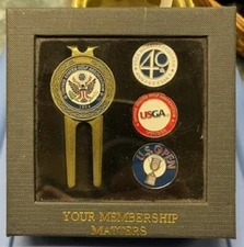 USGA 40th Anniversary 2015 Members Coin Golf Ball Markers & Divit Fixer Box Set