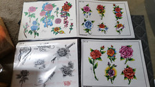 LOT of 4 Tattoo Flash Wall Art Sheets Spaulding Inkee Floral flowers Color sc-8