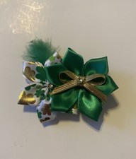 St.Patricks Handmade Flower Bow With Feather Hair Clip For Girls