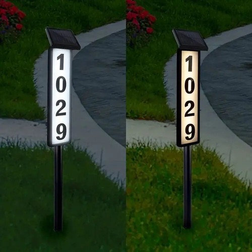Solar LED Address Sign Light w/ Stake Lighted House Numbers for Home Street Yard