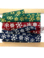 4 Yds Reversible Holiday Ribbon w/Metallic Snowflakes, 5/8", Green, Maroon, Navy