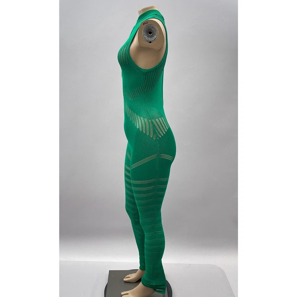 Maniere De Voir Jumpsuit Women S Kelly Green Contour Knit Skinny Playsuit Zip - Image 4 of 4