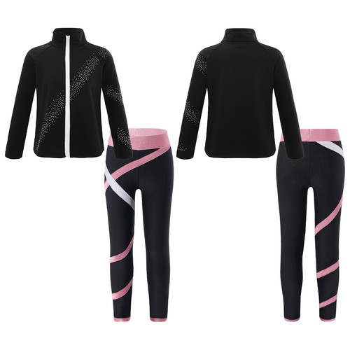 Girls Outfit Workout Tracksuits Contract Color Set Training Clothing Sports - Picture 22 of 44