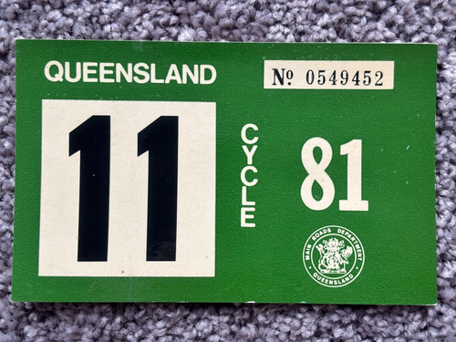 Rare ~ QLD Rego Label ~ November 1981 ~ Serial Number: 0549452 ~ Motor Cycle