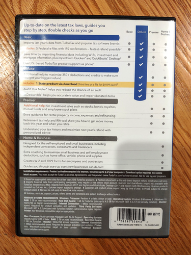 Intuit TurboTax Deluxe Deduction Maximizer 2019 CD-ROM Windows Mac Federal/State - Picture 4 of 10
