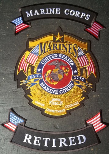 USMC "MARINES CORPS RETIRED" LARGE CENTER BACK PATCH UPPER / LOWER ROCKER