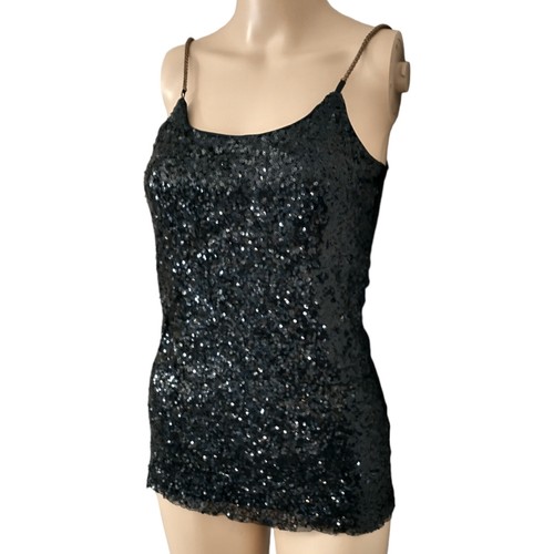 Y2K Sequin Fitted Cami Top S Black Goth Witchy Whimsigoth Fairy Chain Straps 90s - Picture 5 of 16