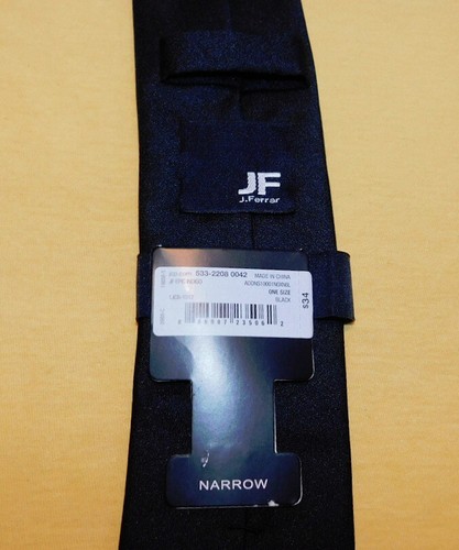 J. FERRAR BLACK ALL POLYESTER SOLID NARROW TIE - NWT - TIES - DESIGNER TIES. - Picture 3 of 3