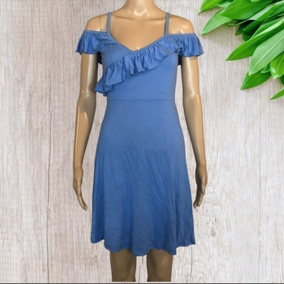 ASOS Blue Open Shoulder Ruffle Fit Flare Dress 4 | eBay