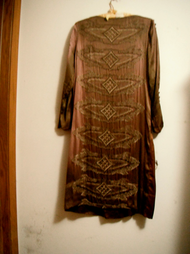 VTG 1920'S 30'S BROWN SILK BEADED EMBROIDERED DROPWAIST FLAPPER DRESS AS IS - Picture 12 of 24