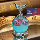 25ML Empty Butterfly Blue Perfume Oil Bottle Glass Refillable Vintage Gift US