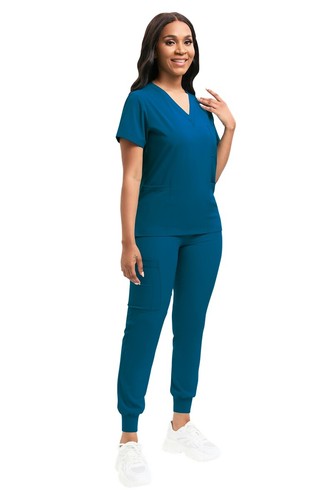 Unisex Stretch Medical Nurse Scrub Uniform Set V-Neck 3-Pocket-Top Jogger Pants - Picture 84 of 103