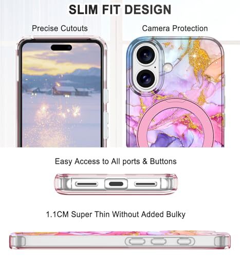 for Case with Magnetic Invisible Ring Stand iPhone 16 Plus Pink Gold - Picture 4 of 8