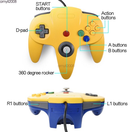 Classic N64 Controllers Wired Gamepad Joystick For Nintendo 64 N64 Video Games - Picture 21 of 103