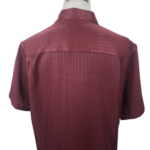 Haggar Casual Shirt Mens Sz L Button Up Short Sleeve Burgundy Check Regular Fit - Picture 5 of 9