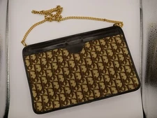 Vintage Christian Dior Ladies Handbag Brown Dior Monogram Tan Canvas Gold Strap
