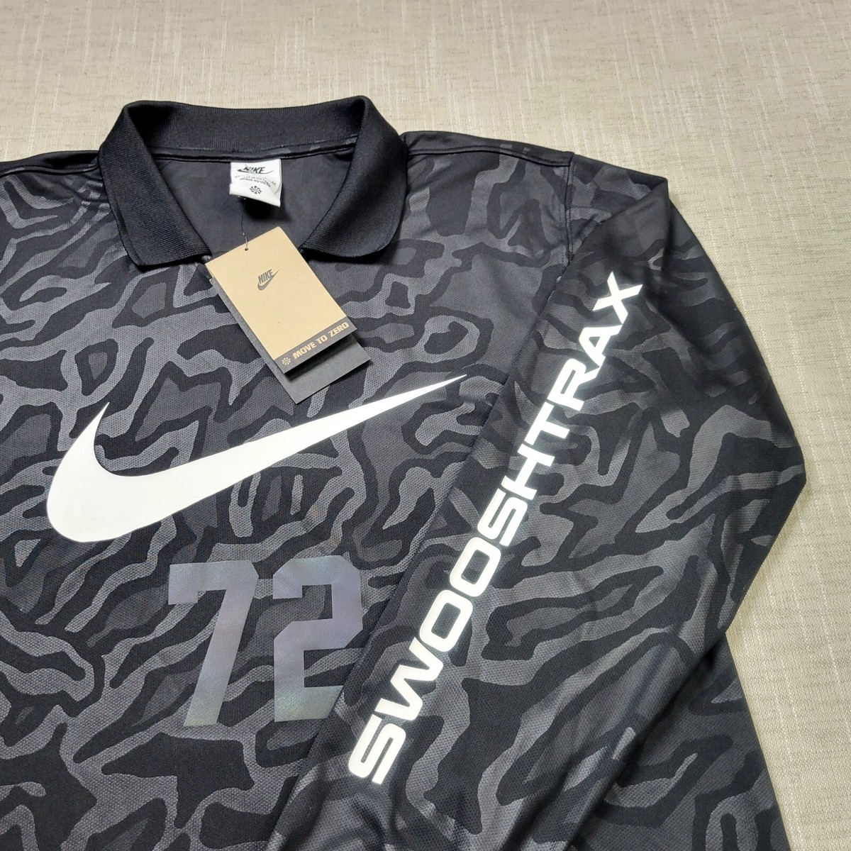 NIKE SwooshTrax 72 Shirt XS Mens Black White Long Sleeve Collar 