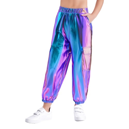 Kids Boys Girls Shiny Metallic Pants Loose Hippie Trousers Hip Hop Dancewear - Picture 100 of 126