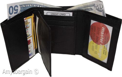 Man’s wallet Tri-fold Leather 9 card spaces 2 ID windows 2 bill slots New wallet - Picture 20 of 36
