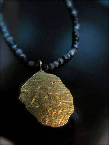 Necklace for men. 14K yellow gold pendant, on a Agate stones chain. Gift for men