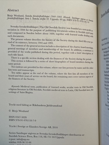 Svenska fornskriftsallskapet 1944-1993: Historik; MEDIEVAL SWEDISH TEXTS HISTORY - Picture 9 of 15