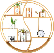 Round Wall Shelf,Circle Shelf Wall Decor,24 Inch Metal Wood Circular Floating