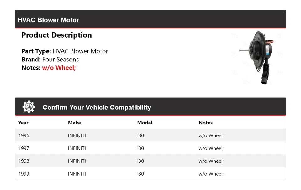 Motor soplador de climatización Infiniti I30 1996-1999 4 estaciones 1997 1998 Foto 2 de 4