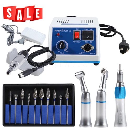 Dental Lab Micromotor Marathon Polisher Machine/35K RPM Handpiece/10x Drill Burs