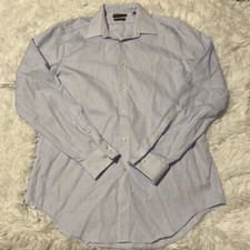 Calvin Klein Men Sz 16 34/35 Blue Pattern Long Sleeve Button Down Slim Fit Shirt