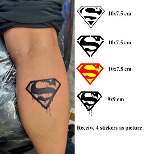 Large 4xSuperman Disco Temporary Tattoo Black&Red Logo Superman Tattoo Men Women - Picture 1 of 2