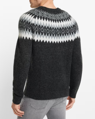 NWT - EXPRESS Men's Gray Fair Isle Wool Blend Crew Neck Sweater