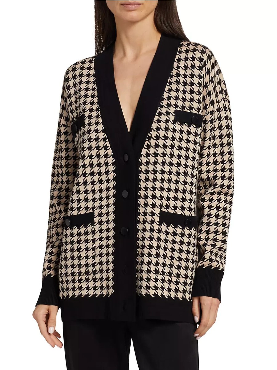 Elie Tahari Heather Beige/Noir Houndstooth-print Cardigan