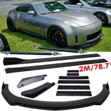 Front Bumper Lip Splitter 78.7"Side /Skirt Strut+Rods Body For Nissan 350Z 370Z