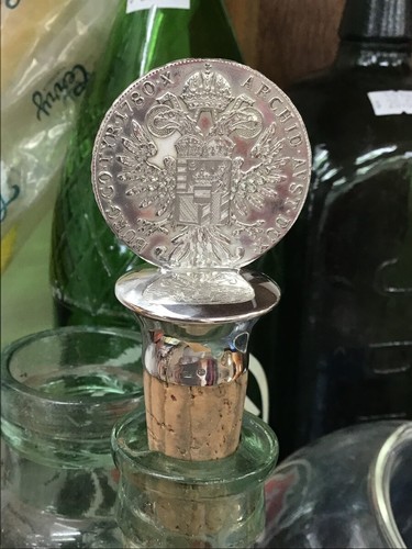 1780 Austrian Thaler Coin Wine Bottle Stopper - Alexander Sturm Vienna 800 Silve - Picture 4 of 7