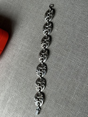 Vintage 'wRe' Sterling Silver Ornate Floral Bracelet Art Nouveau design 8.5" - Picture 5 of 7