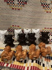 3" Tall Vintage Ceramic Macrame Beads Owls Bears Monkey Lot 12 Excellent