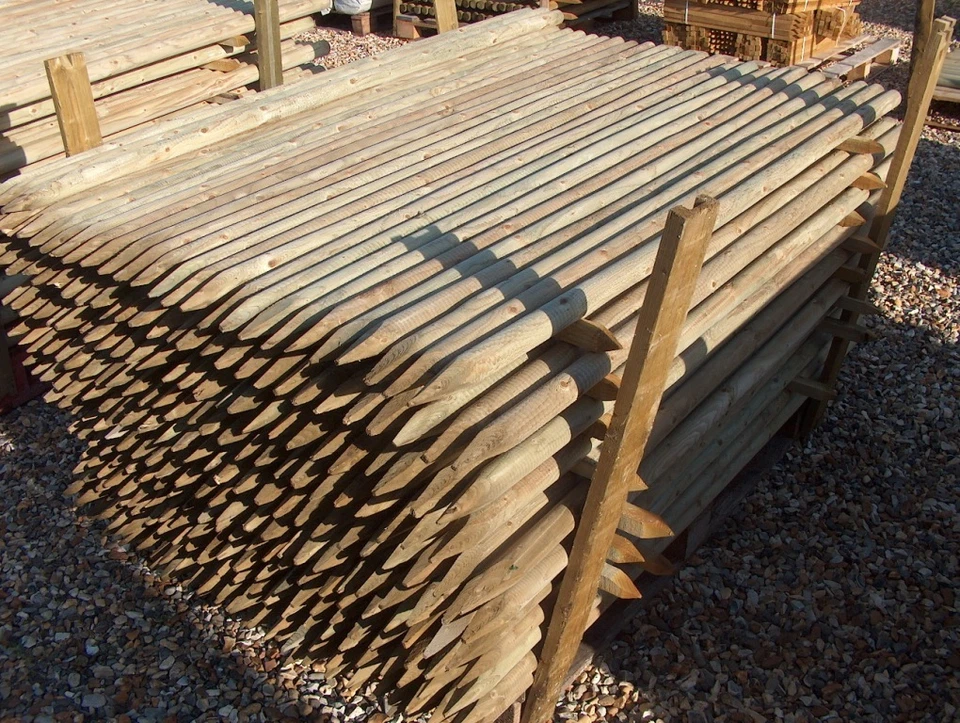 10 x 1.8m tall x 40mm dia. Round Wooden Fence Posts pressure treated wood stakes - Image 2 of 4