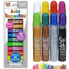 Kwik Stix Solid Tempera Paint Sticks, 12 Metallic Colors, Washable Paint Stic...