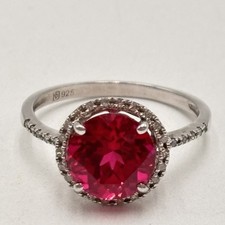 Sterling Silver 925 Lab-Created Ruby  Diamonds Halo Women  s Ring Size 8.25