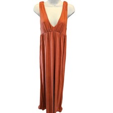 J Crew Womens Maxi Dress S fall color Orange Sleeveless V Neck Rayon Stretch