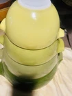 Set of 4 PYREX Avocado Green Cinderella Nesting Mixing Bowls Vintage 444 442 443