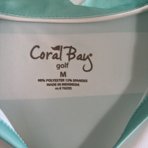 Coral Bay Golf Women's Size M Polo Striped Teal/White/Tan Short Sleeve Shirt - Picture 2 of 7