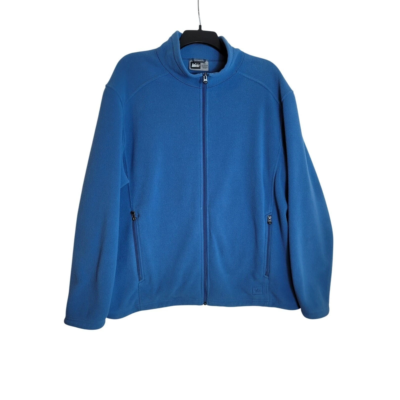 REI Mens XXL Blue Full Zip Sherpa Fleece Jacket Midweight Outdoor Layer