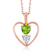 18K Rose Gold Plated Silver Peridot White Moissanite and Yellow Sapphire