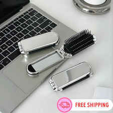 Fordable Hair Comb  Mirror Portable Pocket Hair Brush Soft Bristles Travel Comb