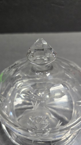 Vintage Cut Glass Butter Dish Dome Lid Floral Etched Crystal 7.5" Plate Elegant - Picture 8 of 10