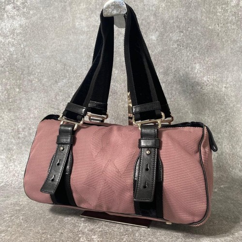 Yves Saint Laurent YSL Pink Logo Canvas Leather Mini Boston Bag Women Vintage